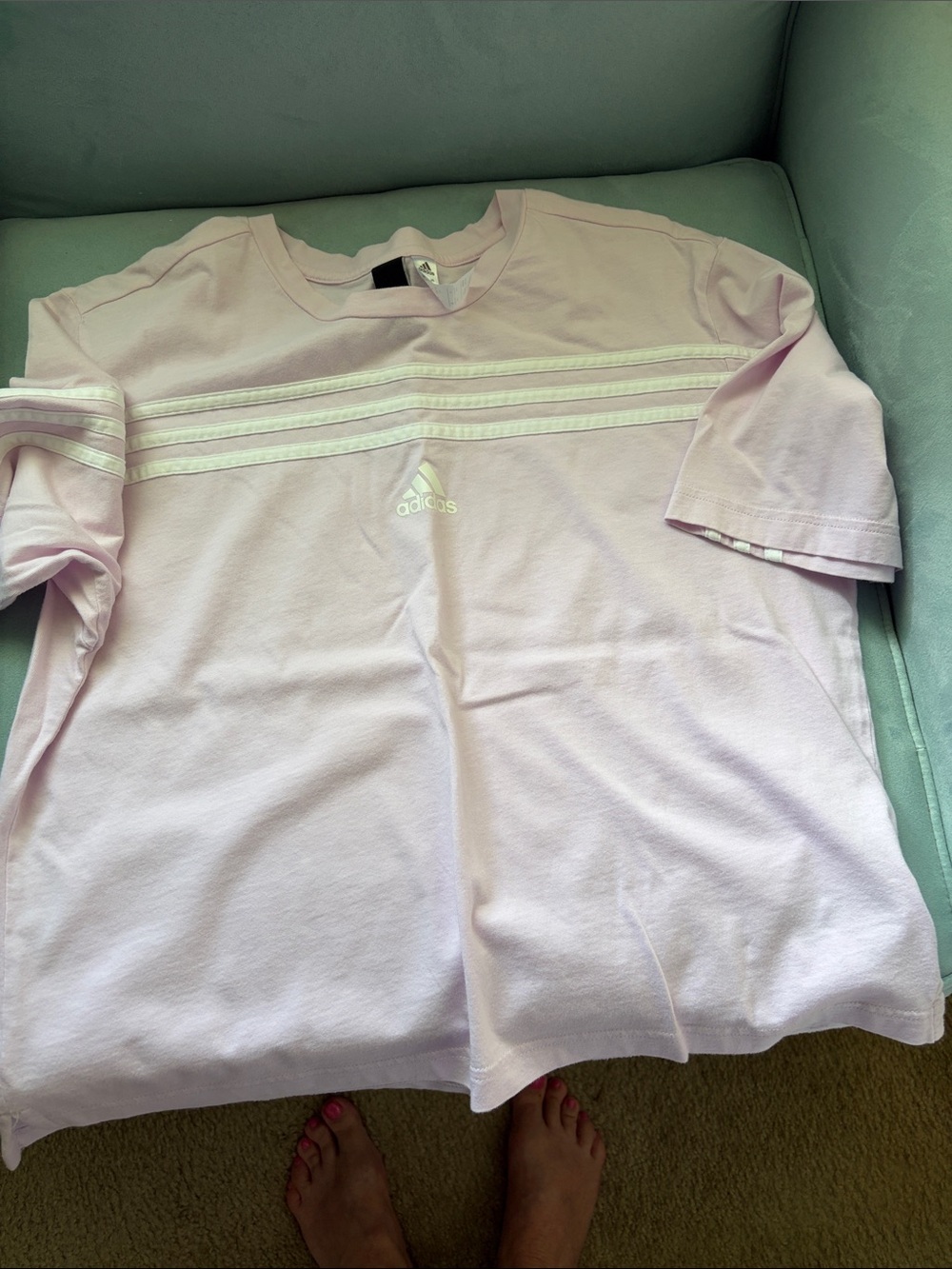 adidas Light Pink Short Sleeve Tee with White Stripes